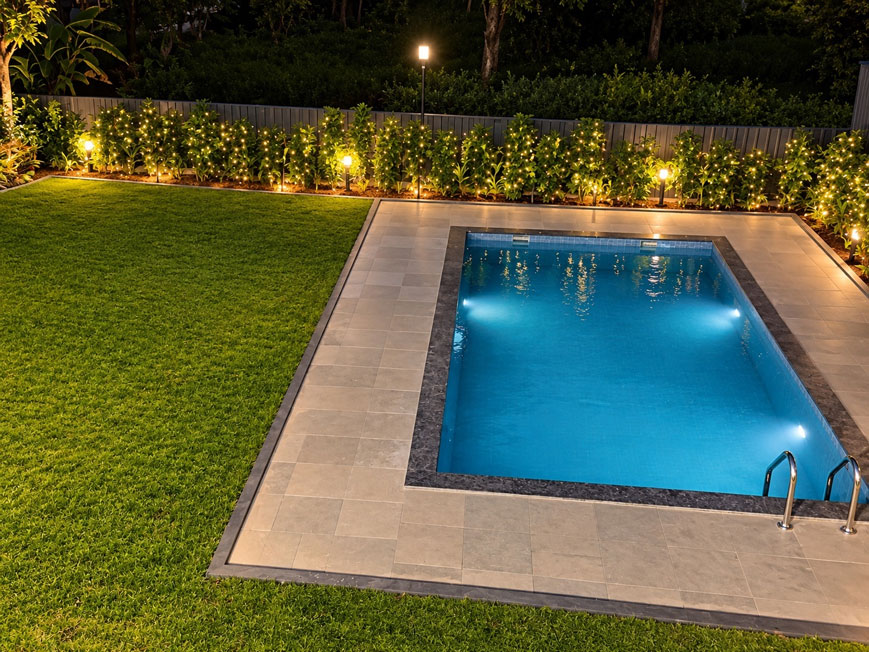 The pool at Roseland Castle in the evening